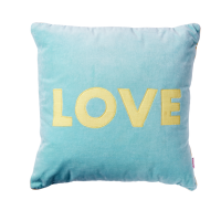 Square Dark Mint Velvet Cushion ''LOVE'' By Rice DK